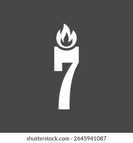 Minimalist Number Seven Candle Icon with Flame on Dark Background