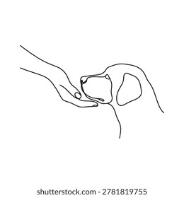 Minimalist a nurturing gesture between a person and canine companion. Ideal for pet care marketing and animal welfare campaigns.