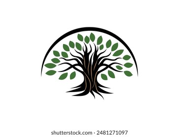 Minimalist Oak Tree vector logo. Modern Green Oak Tree logo vector logo. Tree of life logo