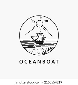 Minimalist ocean boat logo line art illustration template design