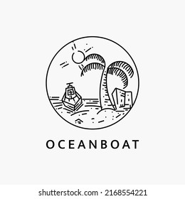 Minimalist ocean boat logo line art illustration template design