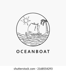 Minimalist ocean boat logo line art illustration template design