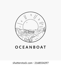 Minimalist ocean boat logo line art illustration template design