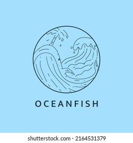 Minimalist ocean fish logo line art illustration template design
