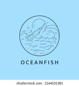 Minimalist ocean fish logo line art illustration template design