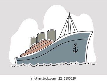 Minimalist ocean liner in subtle pastel colors. Linear style design