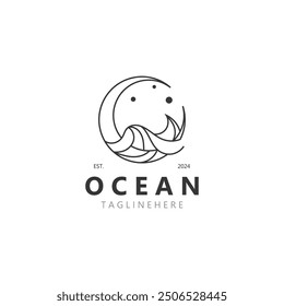 Das minimalistische Ozean-Logo-Design mit runder Form, Meeresstrand, Meerwasser ist einfach, einzigartig und modern