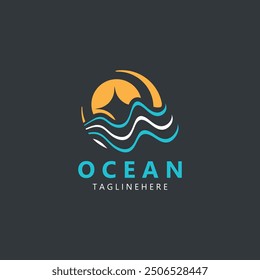 El diseño minimalista del logotipo del océano con una forma redonda, playa del océano, agua de mar, es simple, único y moderno