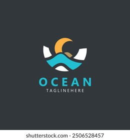 Das minimalistische Ozean-Logo-Design mit runder Form, Meeresstrand, Meerwasser ist einfach, einzigartig und modern