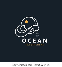 El diseño minimalista del logotipo del océano con una forma redonda, playa del océano, agua de mar, es simple, único y moderno