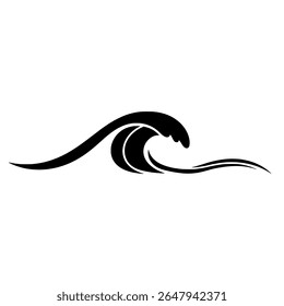 Minimalist Ocean Wave - Black and White Surf Icon for Nautical Logos and Water-Themed Design