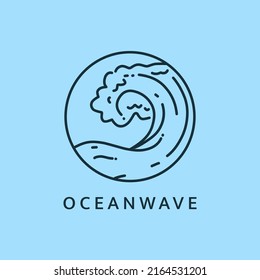 Diseño de ilustraciones de líneas de la línea del logotipo de la onda oceánica minimalista con círculo