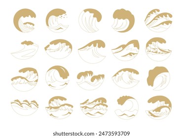 Minimalist Ocean Wave Outline Element Set