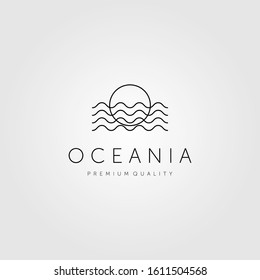 minimalist ocean wave and sun line art logo vector label emblem design