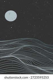 Ondas minimalistas no oceano com textura em forma de linha. Fundo de paisagens abstratas. ondas oceânicas, noite e luar. use para impressões de arte de parede, cartaz Decoração de Arte, banner