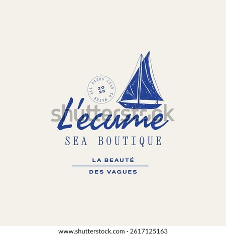 Minimalist ocean-themed vector logo. Features stylized waves and marine elements. Perfect for eco brands, travel agencies, or beach-related businesses.