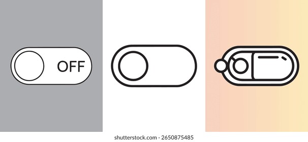 A Arte de Alternância Minimalista Desativada representa os estados de botão de Desativação e Desligamento de uma maneira simplificada.