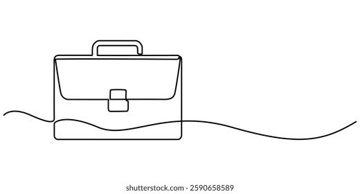 Minimalist Office bag continuous one lie art drawing illustration, Briefcase as one line continuous outline vector illustration. Line art business briefcase isolated on white background  in minimal. 