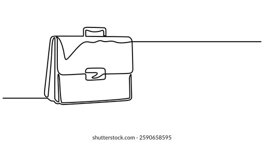 Minimalist Office bag continuous one lie art drawing illustration, Briefcase as one line continuous outline vector illustration. Line art business briefcase isolated on white background  in minimal. 