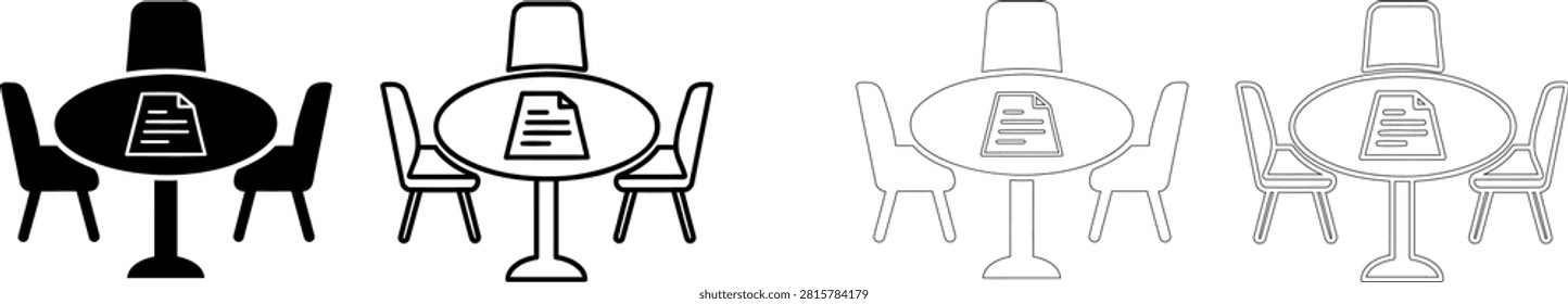 Minimalist office meeting setup with round tables and chairs Editable
