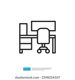 Minimalist Office Workspace Featuring Desk Chair and Computer Icon in a Modern Professional Environment