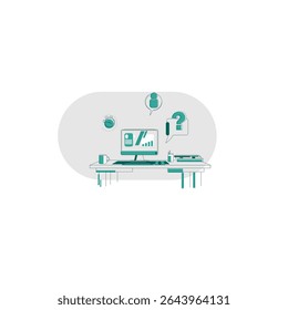 Minimalist Office Workspace Illustration, Neatly arranged workplace with computer