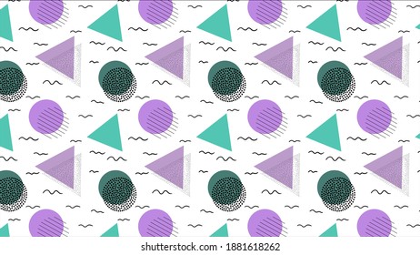 Minimalist old school seamless pattern background in violet pink, sur green and blue color. 