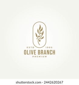 minimalist olive branch badge label logo vector illustration design. simple modern olive oil, wellness, health and beauty logo concept