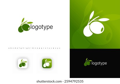 Minimalist olive branch logo symbolizing organic products, Mediterranean cuisine, and natural agriculture. Perfect for olive oil brands, eco-products, and gourmet food businesses. Modern vector logo