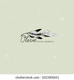 Minimalist Olive Branch. Vector Logo Template Design. Fresh food, Olive Oil, Gardening or Nature Concepts Icon.
