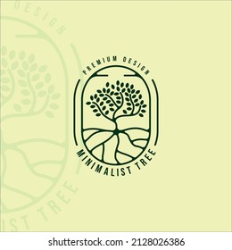 minimalist olive tree logo line art vector illustration template icon graphic design. environment nature green sign or symbol for company with badge and typography