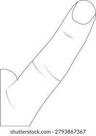 Minimalist one finger outline vector illustration. Clean line art design featuring a single raised finger in a simple black outline style. Perfect for icons, gestures, hand symbols, user interface elements, educational materials, logos, stickers, infographics, and modern graphic design projects. Isolated on a white background with scalable vector quality.