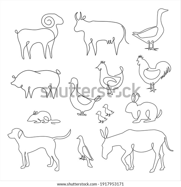 Minimalist One Line Animals Set Farm Stock Vector (Royalty Free) 1917953171