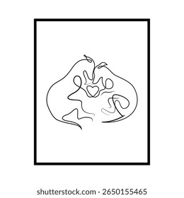 Minimalist one line art of a family with heart symbol. Elegant and modern concept representing love, care, parenting, and unity in a continuous single stroke.