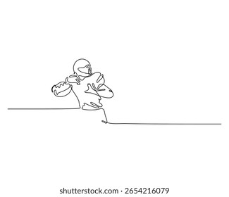 Minimalist one line art of a football player about to throw the ball. Continuous line style for vector sports illustrations and creative poster designs.