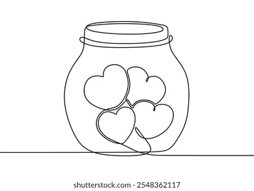 Minimalist one line art of a heart inside a jar, symbolizing love, care, and relationship protection in a unique style.