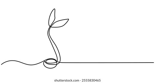 Minimalist one line art of a sprout growing from the ground, symbolizing nature, growth, and new beginnings, Growing plant continuous line drawing one hand drawn minimalist design, New Beginnings.