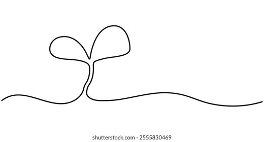 Minimalist one line art of a sprout growing from the ground, symbolizing nature, growth, and new beginnings, Growing plant continuous line drawing one hand drawn minimalist design, New Beginnings.