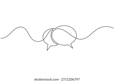 Arte minimalista de una línea de dos burbujas de discurso superpuestas, símbolo de comunicación.