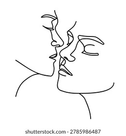 Minimalist One Line Art of Two Women Faces Abstract Contemporary Portrait, Lesbian Couple Line Drawing