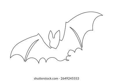 Minimalist one line bat drawing in simple outline vector illustration with isolated clean background