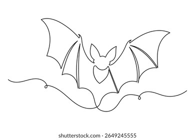 Minimalist one line bat drawing in simple outline vector illustration with isolated clean background