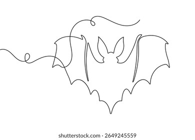 Minimalist one line bat drawing in simple outline vector illustration with isolated clean background