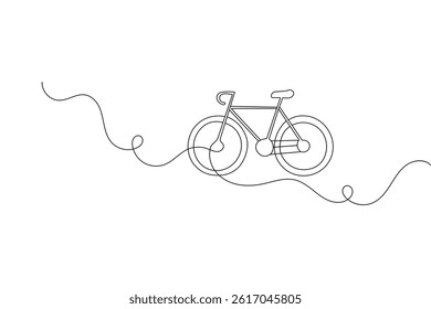 Minimalist one line bicycle drawing  vector outline illustration isolated on White background