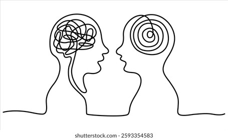Minimalist One Line Brain Thinking Mind Concept Vector Illustration. Thinking linear symbol. Mental health concept