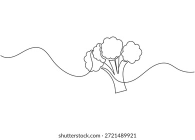 Pintura vegetal minimalista de una línea de dibujo de brócoli de línea continua