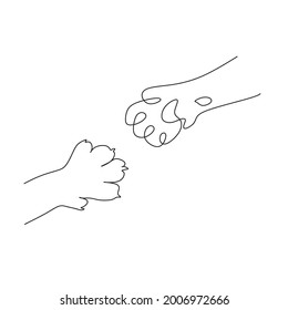 Dibujo minimalista de un gato de línea. Ilustración vectorial.Dos patas de un tatuaje de gato una línea.