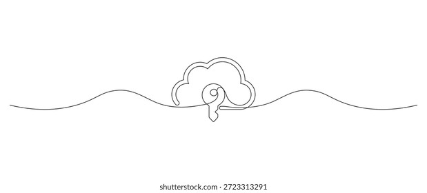 Nube minimalista de una línea con símbolo clave que representa la seguridad de datos y el concepto de protección de la nube