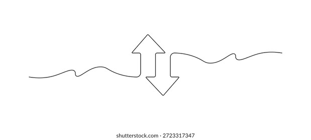 Ilustración minimalista de una línea de flechas arriba y abajo que representa la transferencia de datos, el intercambio y el flujo de comunicación