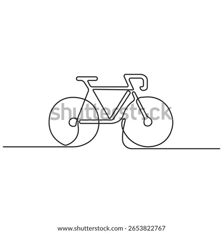 Minimalist One Line Drawing of Bicycle – Simple Continuous Line Art of Road Bike Isolated on White Background for Modern Design Concepts.